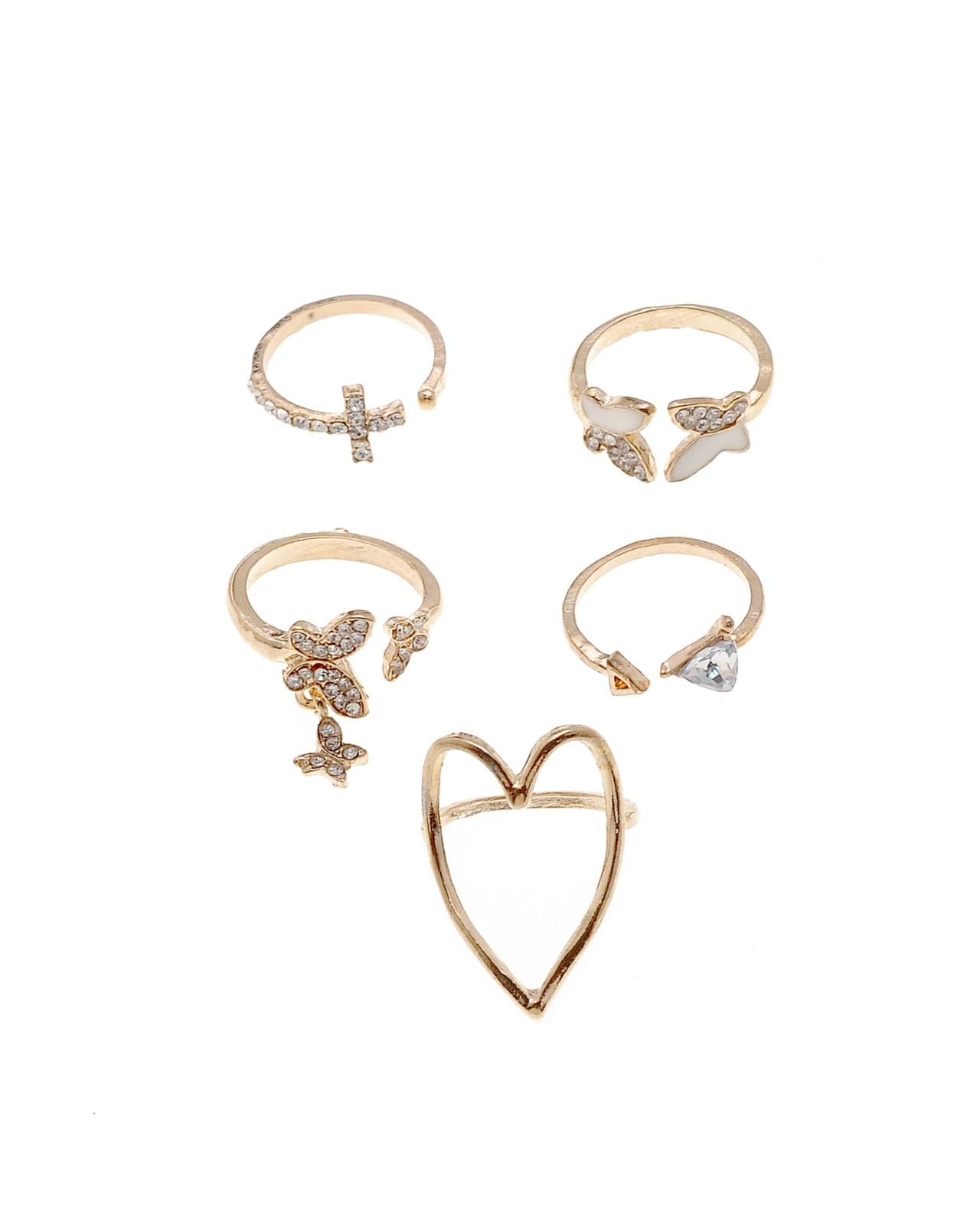 Set Of 5 Butterfly Heart Adjustable Gold Ring Set, Bohemian Ring Heart Butterfly Gold Color Rings, Crystal Geometric Knuckle Midi Rings for Women Set Of 5 Butterfly Heart Adjustable Gold Ring Set, Bohemian Ring Heart Butterfly Gold Color Rings, Crystal Geometric Knuckle Midi Rings for Women